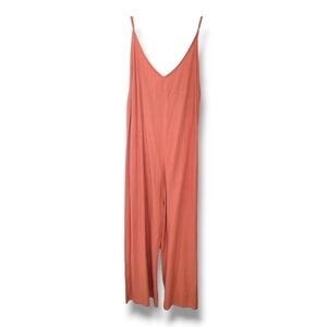 Shinestar Apricot (orange) Linen Blend Cropped V-neck Jumpsuit | M